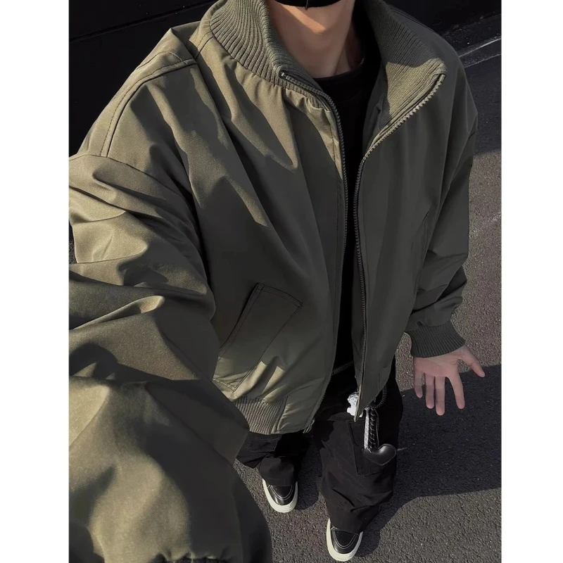 2-300斤超大码ins复古休闲夹克秋冬男女款港式洋气飞行员立领外套