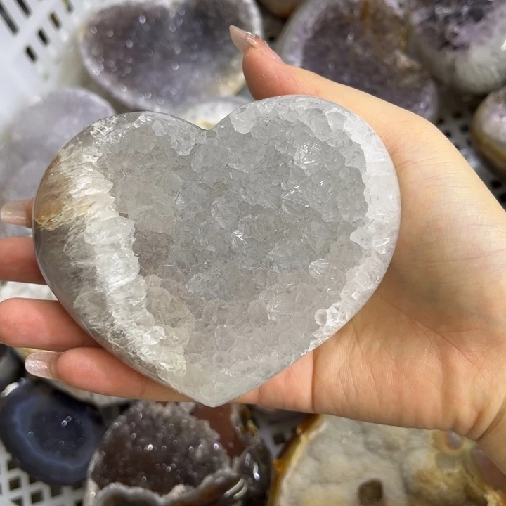 14K金镶嵌水晶珠宝半成品白晶爱心