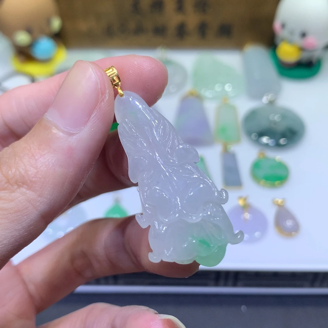 翡翠18K金镶嵌吊坠(不含链)