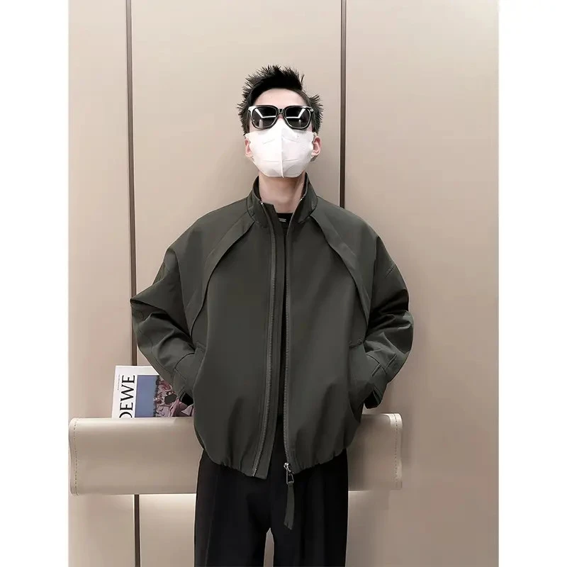 阿航男装 痞帅秋季宽松飞行夹克男士立领美式简约短宽夹克外套