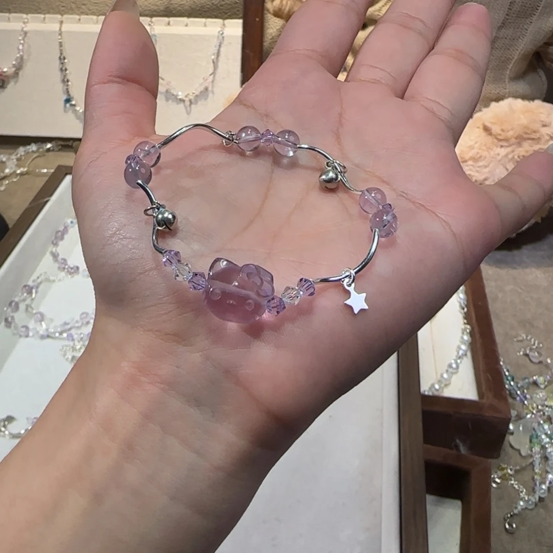 银S925镶嵌手链烟晶紫水kt