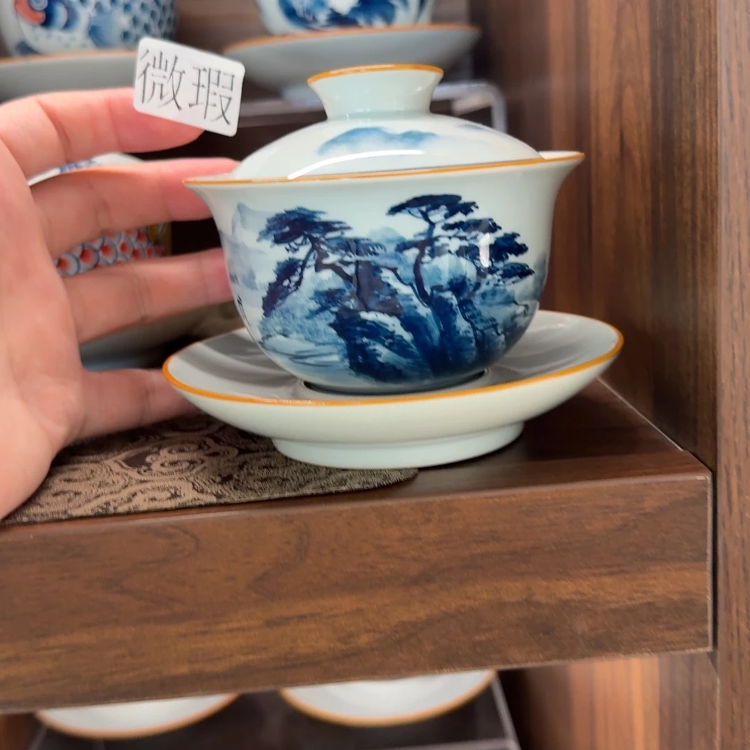 釉下手绘茶具微瑕