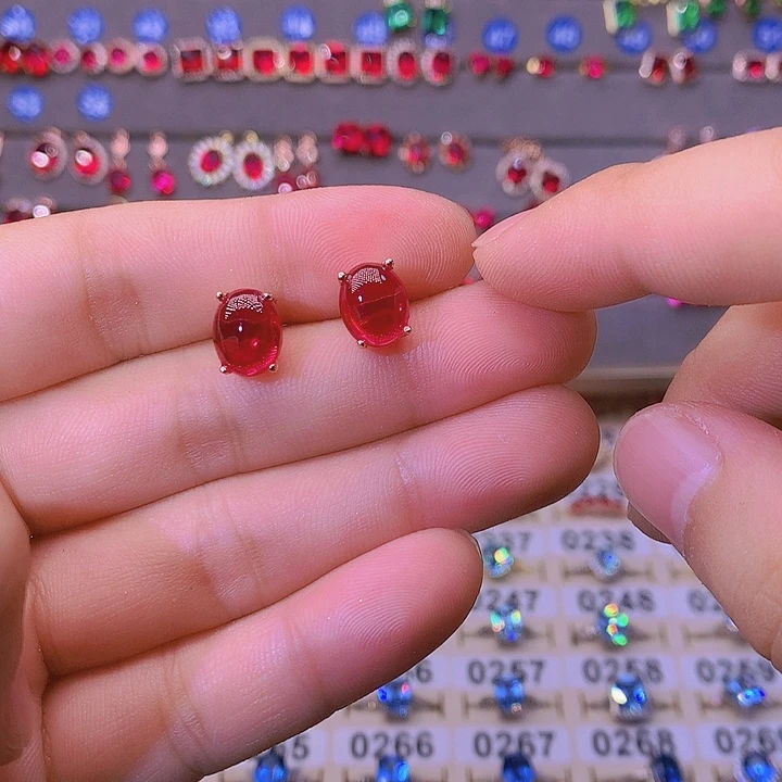 耳饰银S925镶嵌红宝石