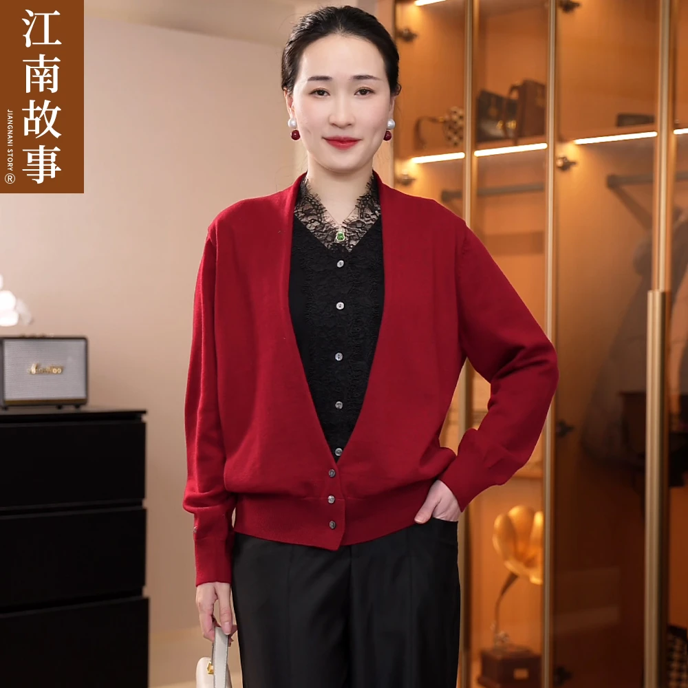 妈妈装气质假两件洋气上衣时尚蕾丝优雅长袖早春百搭小个子针织衫