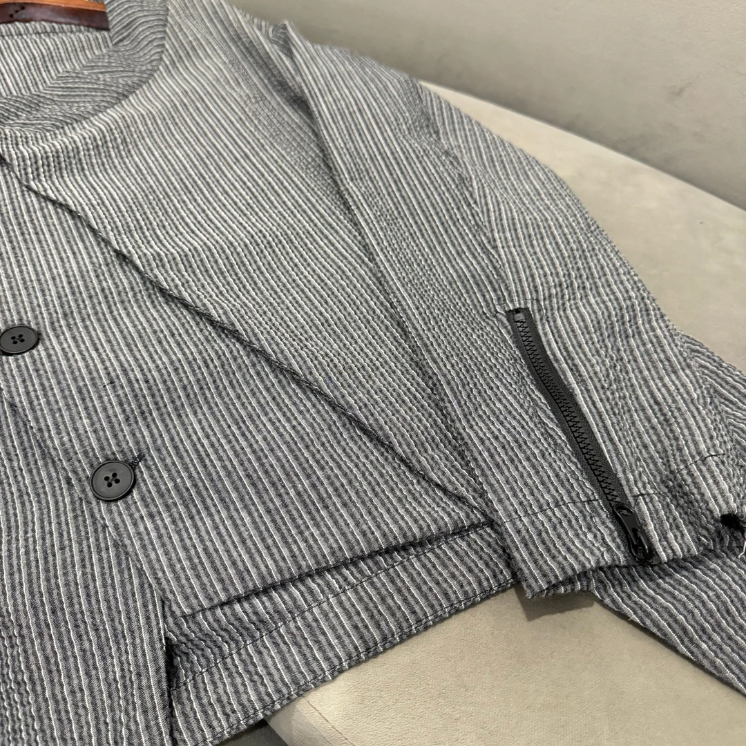 秋季小众设计师条纹撞色百搭衬衣男士潮牌休闲复古老钱风长袖衬衫