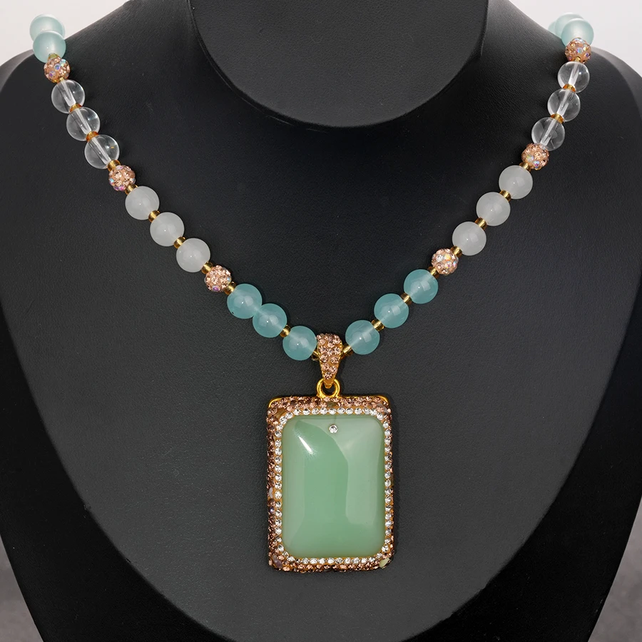 铜合金合成锆石项链 浅绿色百搭女款时尚气质毛衣链小众-2153饰品