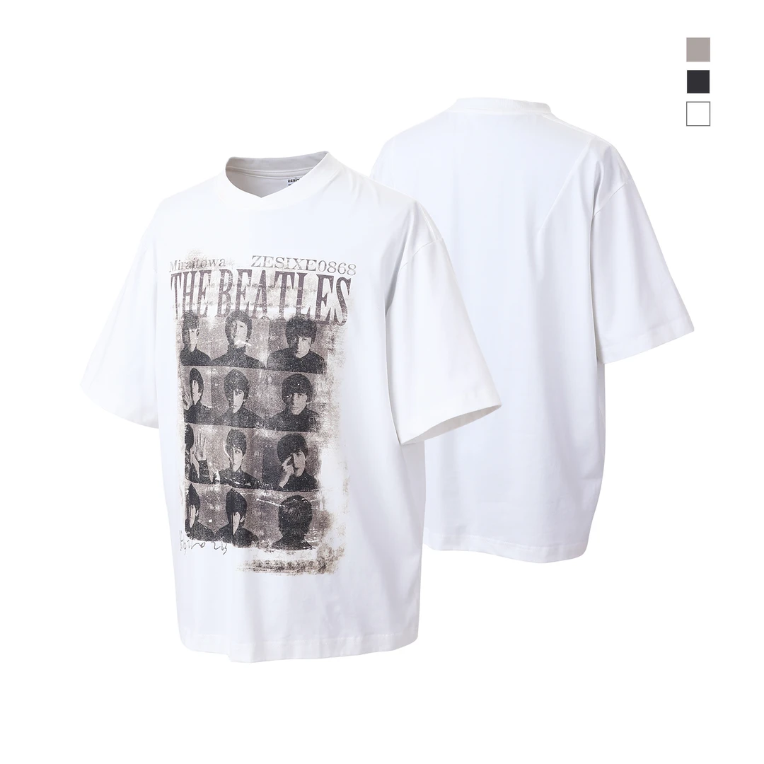 <0868-零捌陆捌>25SS交叉小立领结构裁剪人像肤感印花凉感T恤复古