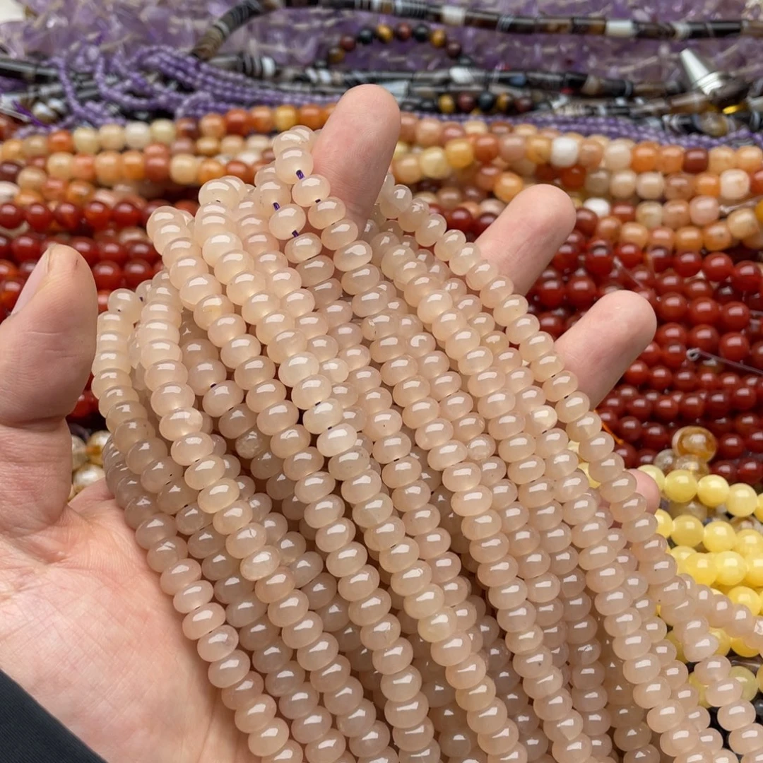 玛瑙/玉髓珠宝半成品未镶嵌一条装8mm藕粉玉髓算盘