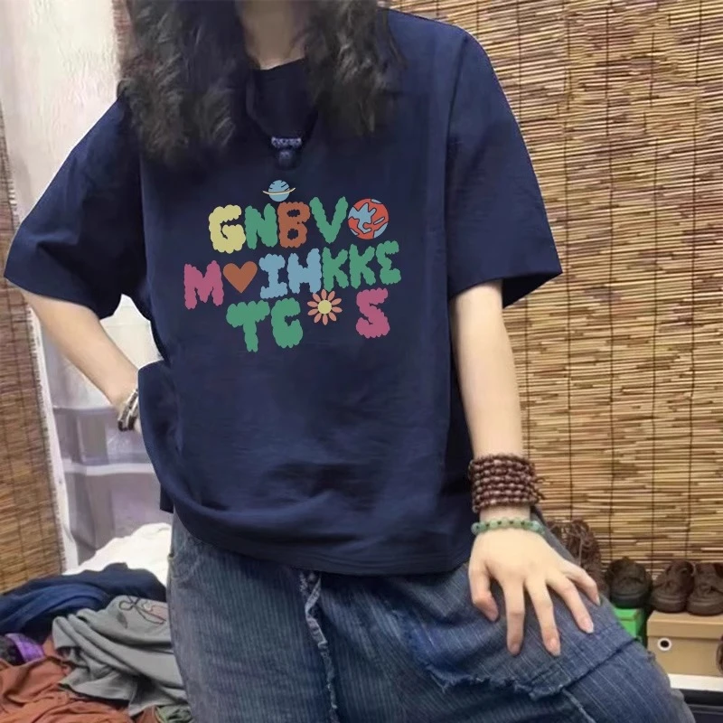 大码300斤女装短袖T恤女夏季2025新款字母印花胖mm显瘦遮肚子上衣