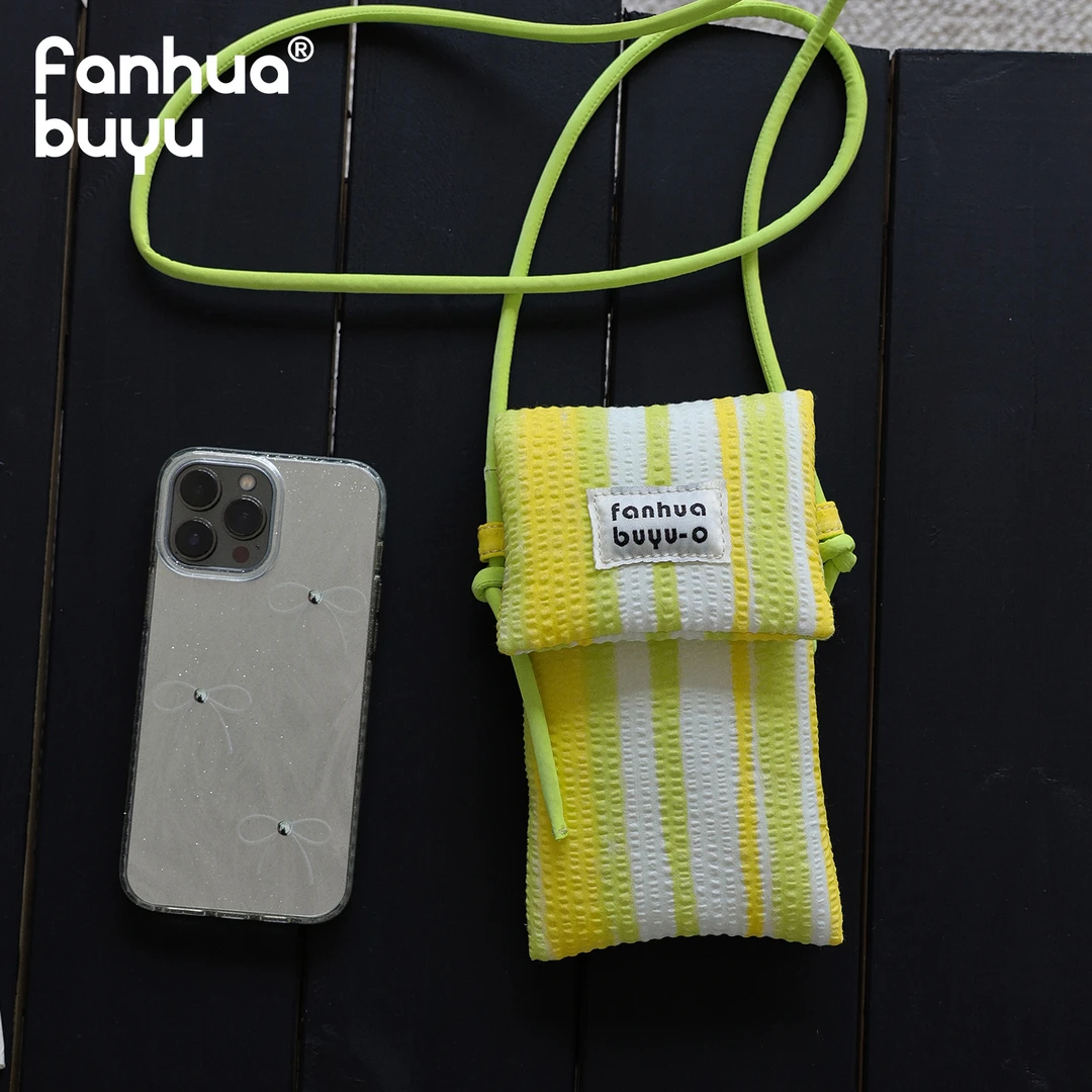 梵花不语新款原创针织休闲条纹手机包轻便夏日轻便散步斜挎小包