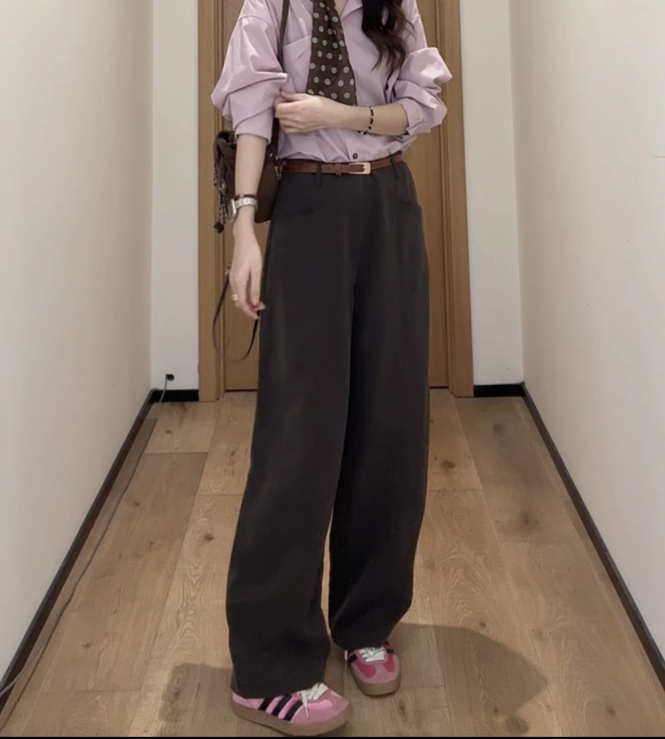 【暖风晚巷】天丝锦纶咖色时尚休闲百搭显瘦休闲阔腿拖地裤子女