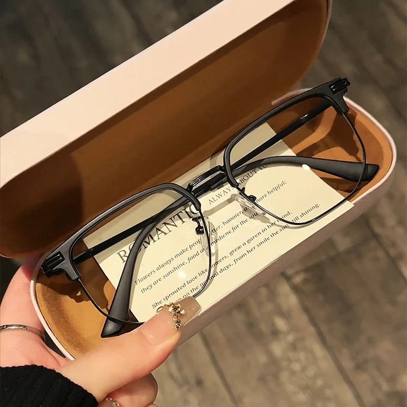 复古大脸黑色半框眼镜男款潮近视可配有度数变色防蓝光眼睛镜框架