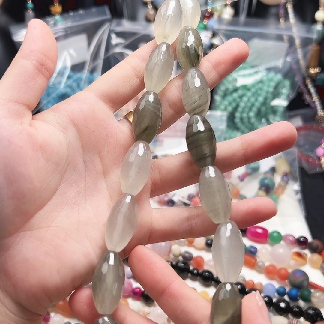 玛瑙/玉髓未镶嵌珠宝半成品t179 13m 水草玛瑙钻切一条