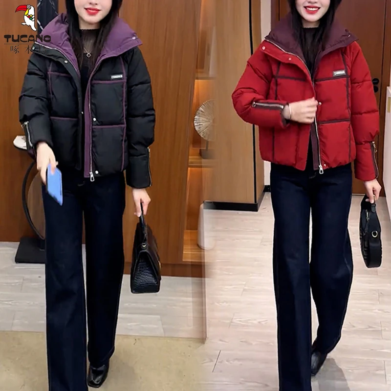 啄木鸟时尚洋气加厚保暖短款棉衣女外套2025冬季新款小个子棉袄