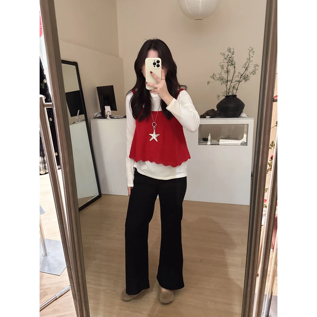 韩系纯色简约小个子穿搭背心马甲女春夏针织吊带马夹打底衫上衣