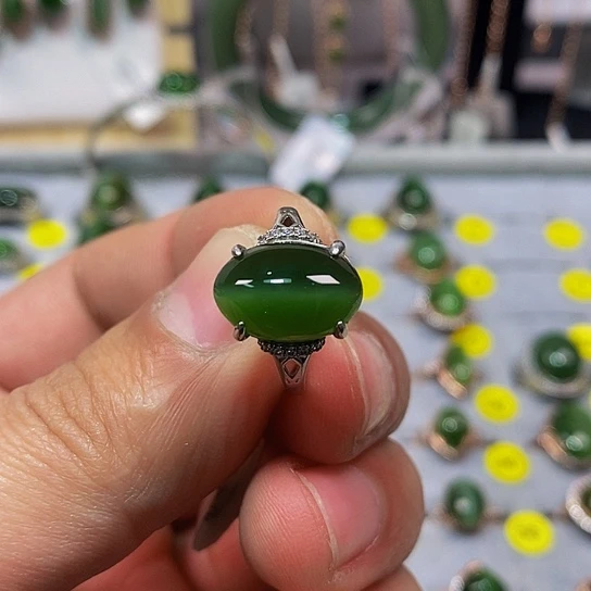 和田玉（碧玉）戒指银S925镶嵌