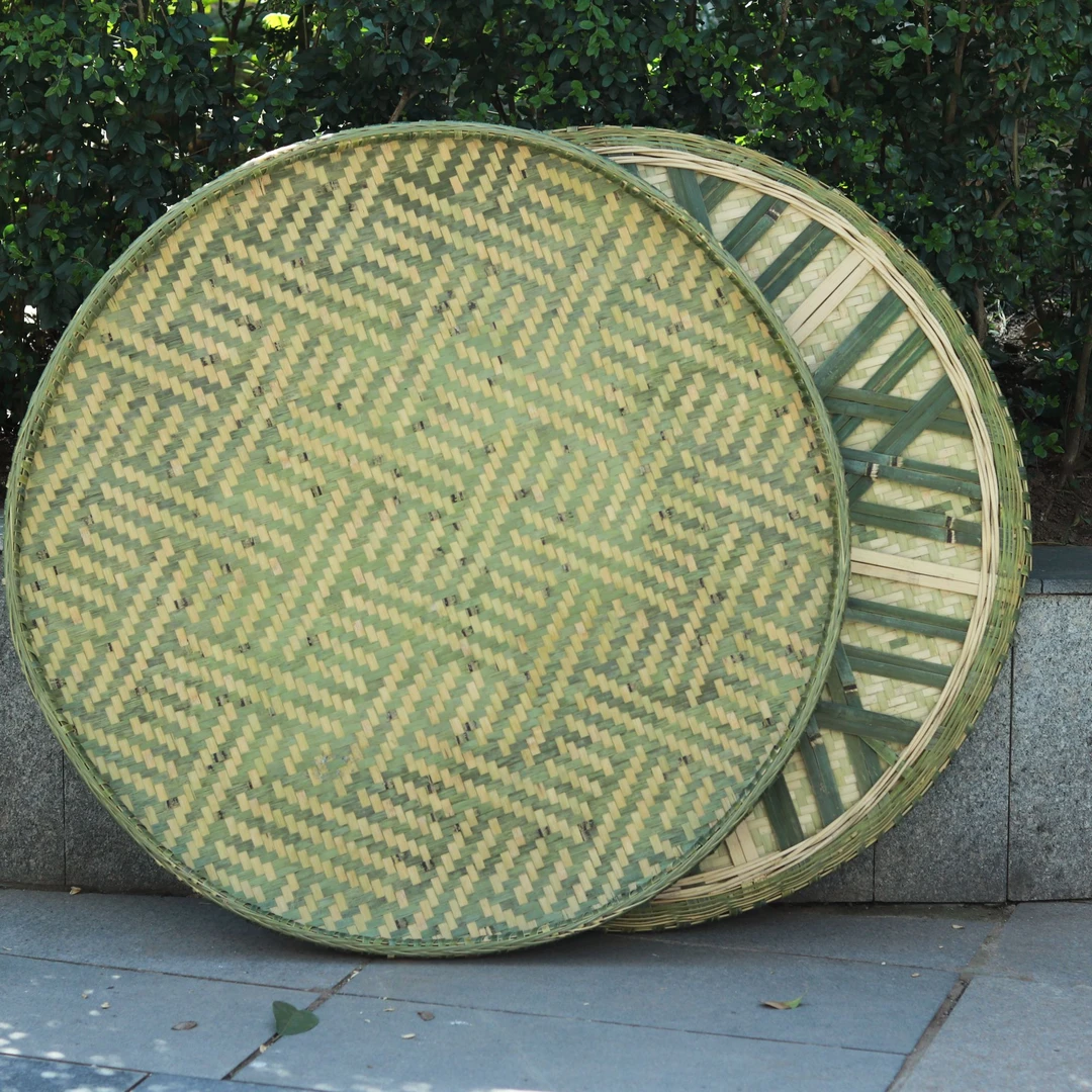 直径90cm手工竹编簸箕晾晒神器大尺寸靑篾圆形锁边加固精工簸箕