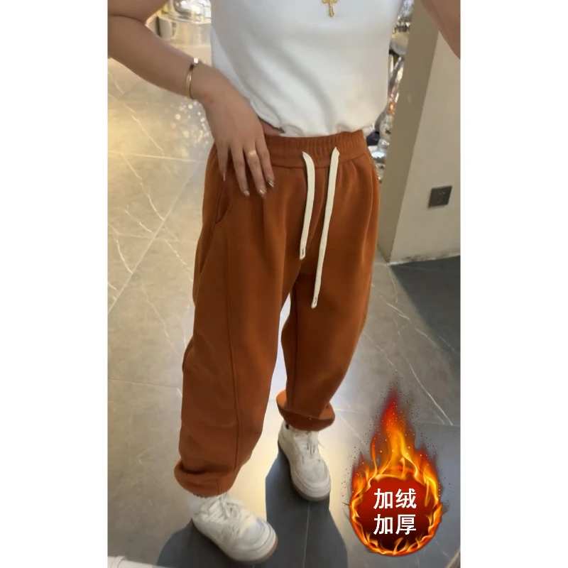 Aimeerosa/艾洛莎2025冬季加绒束脚休闲卫裤女显瘦抽绳哈伦阔腿裤