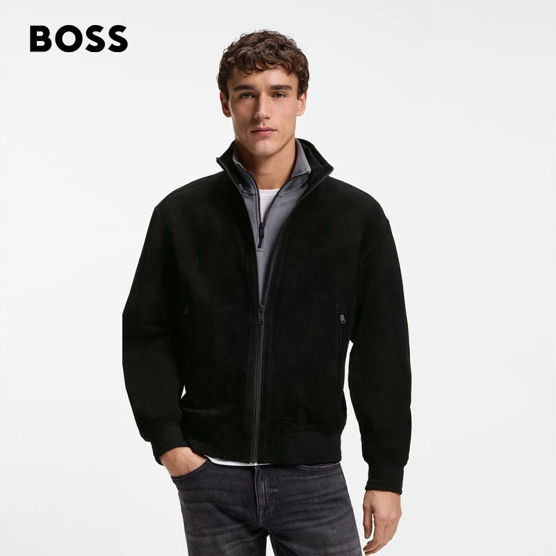 【重磅上新】BOSS博斯男士26年春季新款层叠罗纹边皮革夹克50552111