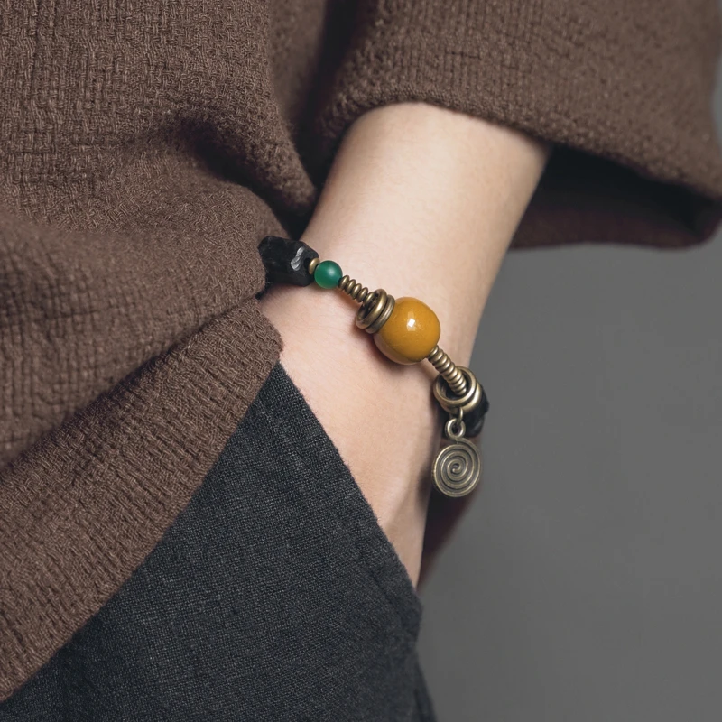 黄铜手链 原创民族风手工雕刻手链男款 复古个性设计单圈手串配饰