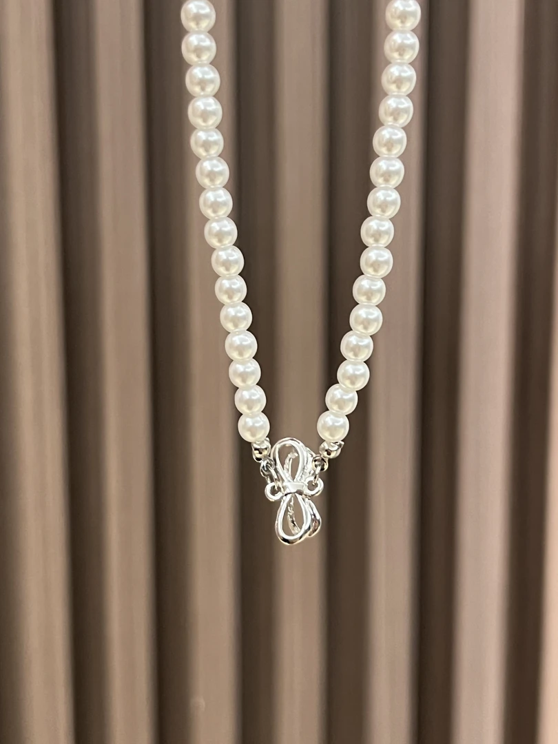 铜仿珍珠项链 蝴蝶结珠珠项链