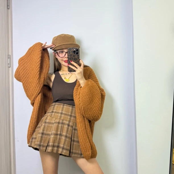 【San W】纯色极简网红休闲风时尚感宽松慵懒风厚羊毛针织开衫女