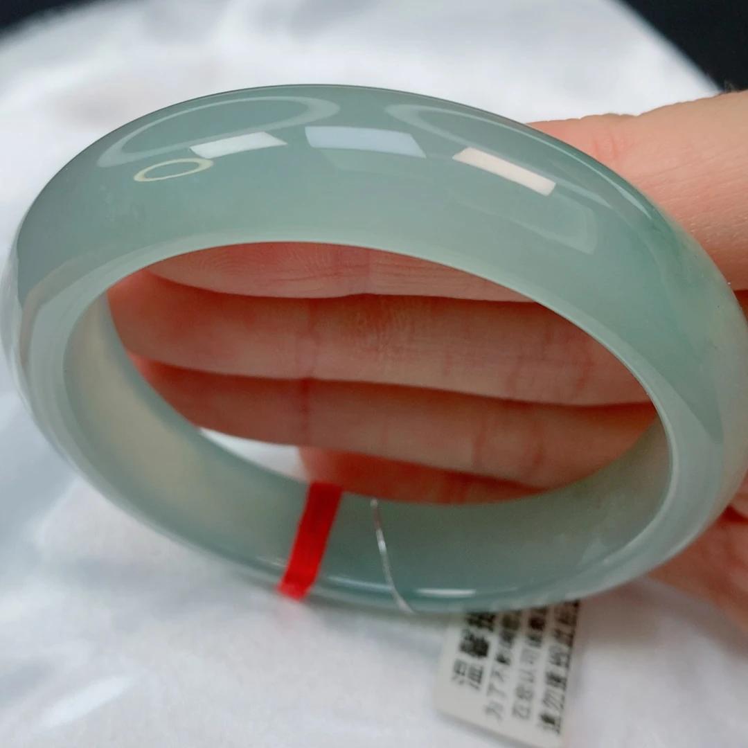 未镶嵌手镯翡翠54.3正圈，冰种起光双眼皮，青色，019