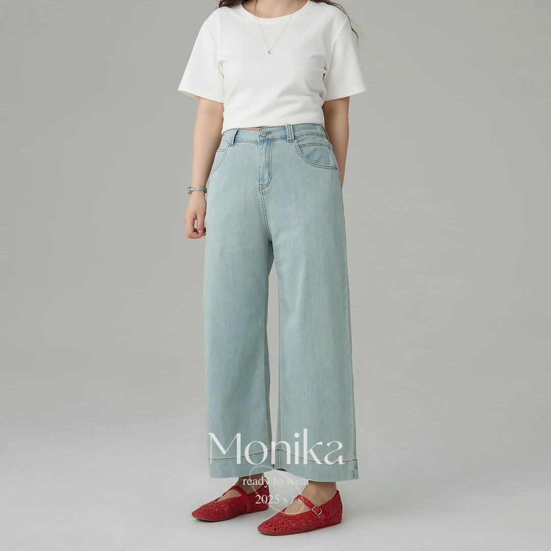 大码女装胖妹妹高腰休闲百搭宽松夏季阔腿牛仔裤八分裤21532