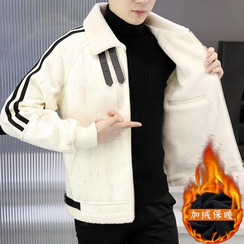 冬季潮牌品质夹克加绒加厚高档男士外套男棉衣皮袄子成熟痞帅男装