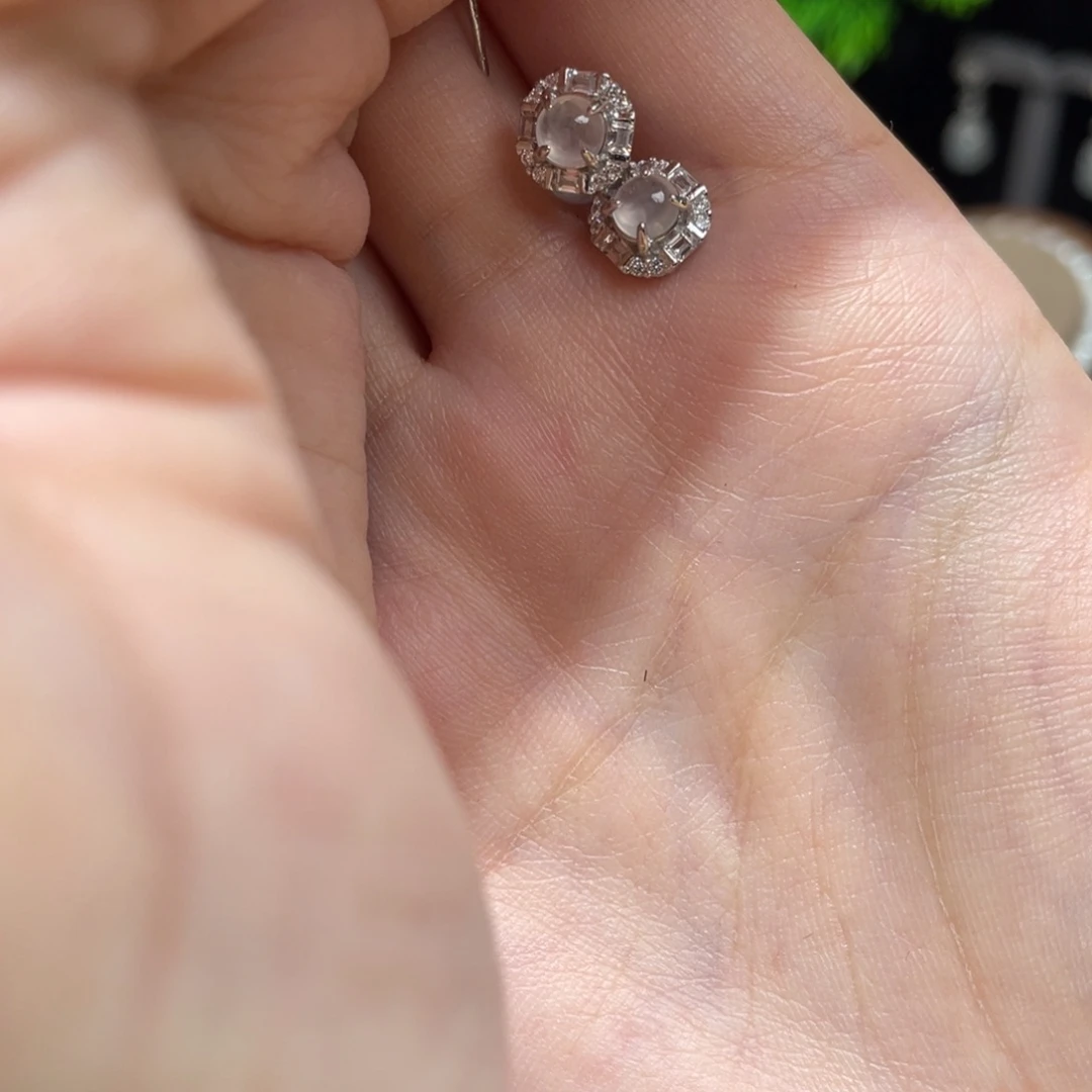 一***腿翡翠银S925镶嵌耳饰