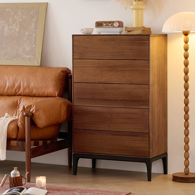 北美黑胡桃木风琴款五斗柜白蜡木脚（尺寸：72*42*121）