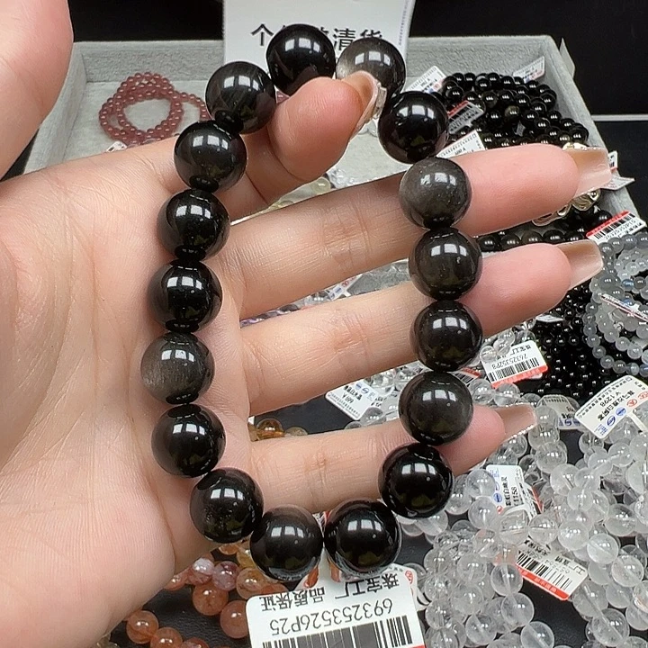 水晶未镶嵌手串卡12+银曜石