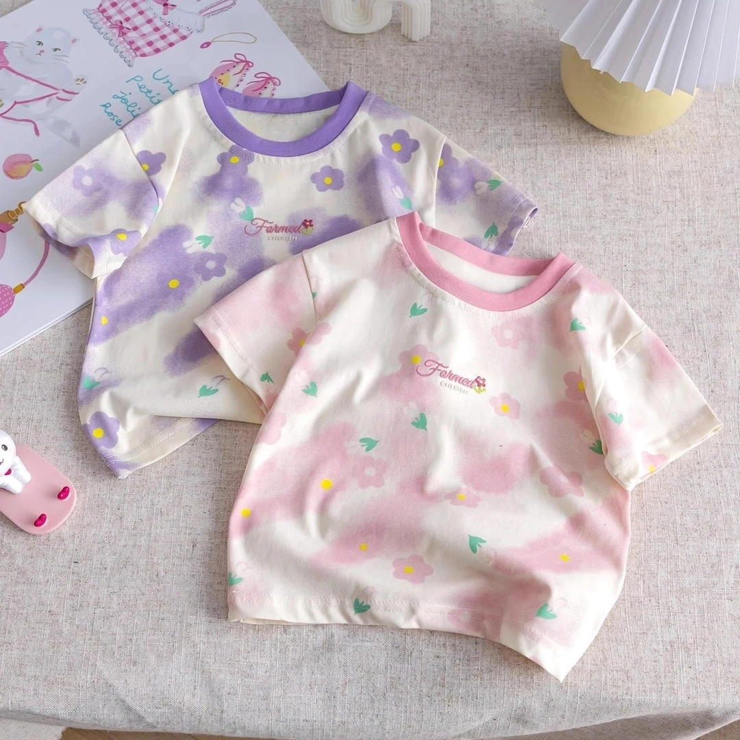 纯棉女宝宝短袖T恤夏装洋气小女孩薄款上衣韩版小童可爱印花打底t