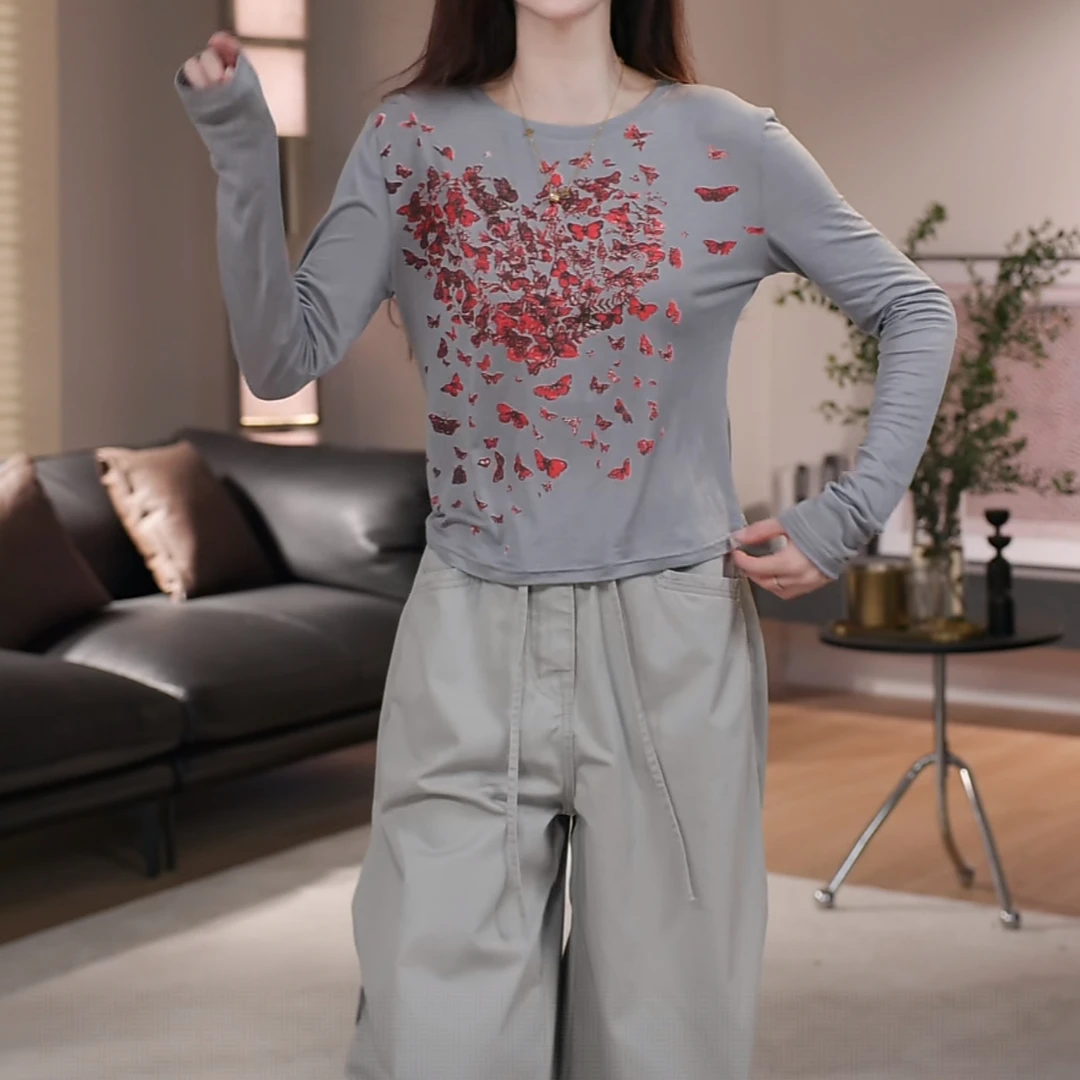 设计感薄款时尚洋气百搭长袖T恤女2025夏季新款气质通勤防晒上衣