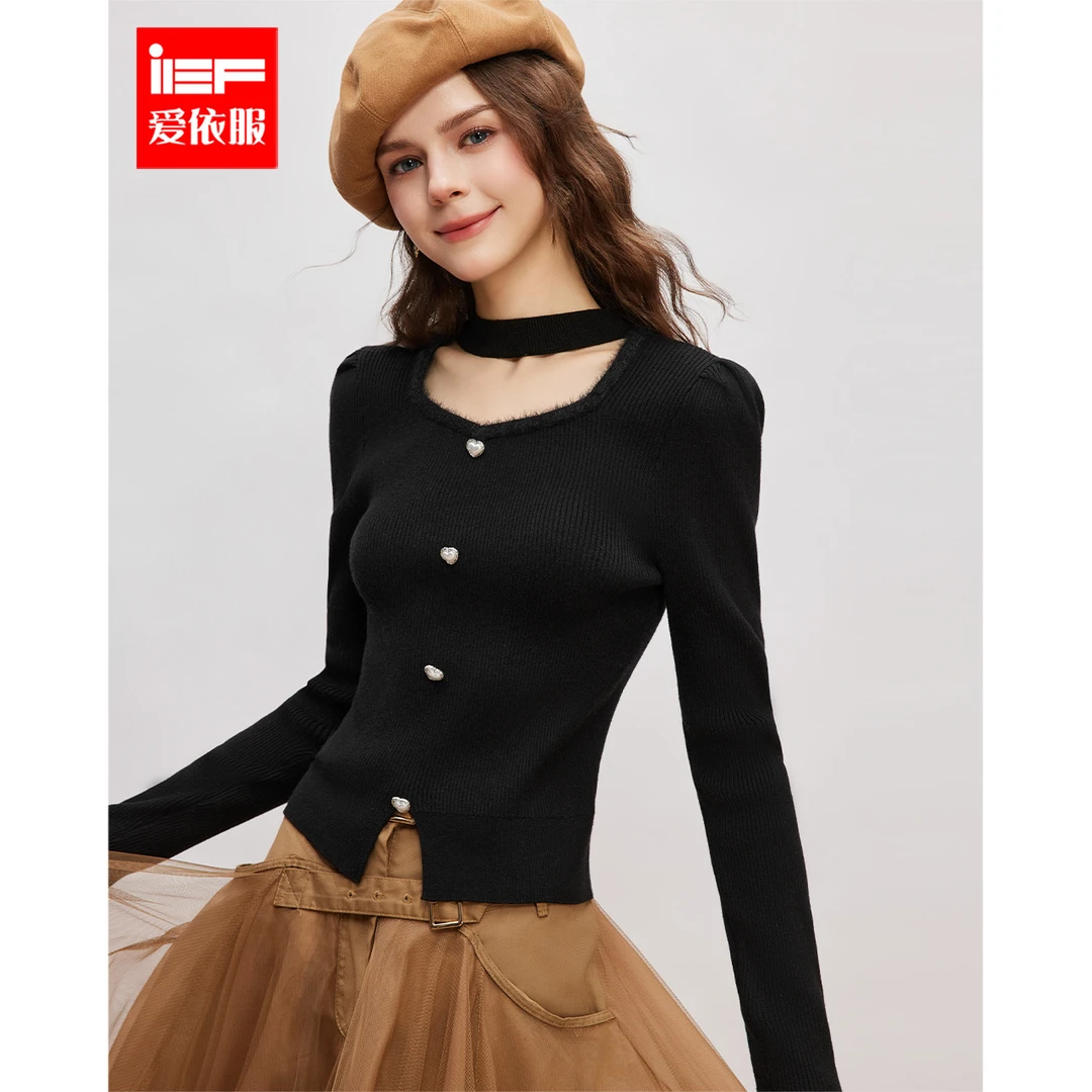IEF/爱依服2025秋冬新款法式成熟优雅小女人气质修身显瘦毛织上衣