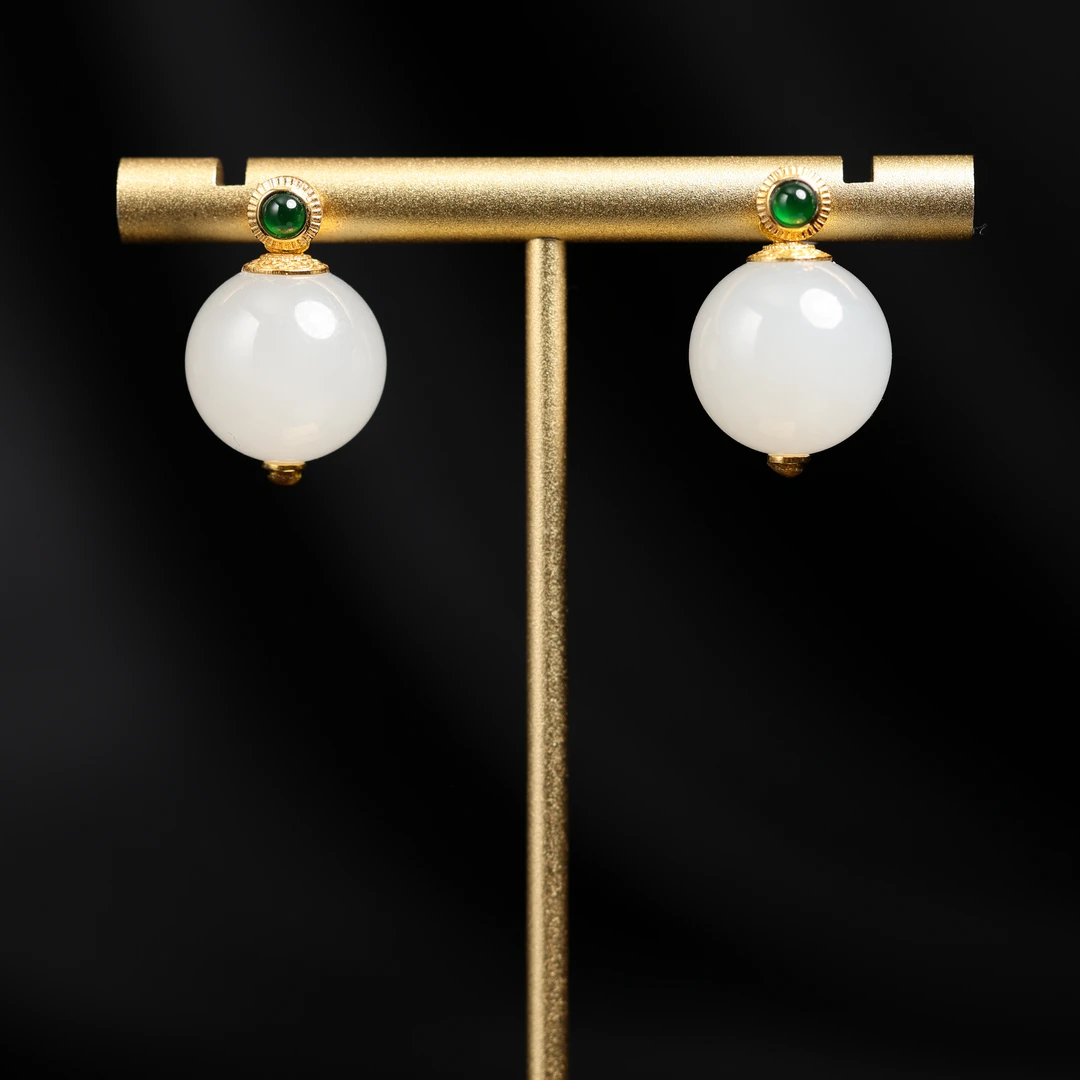 本真 | 言沐 | 严选精品和田玉青海白玉14mm耳饰