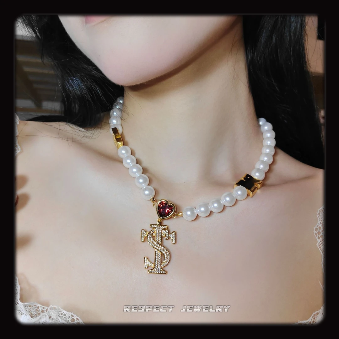 铜合金合成锆石吊坠 Stk项链珍珠爱心满钻锆石吊坠潮流情侣项链