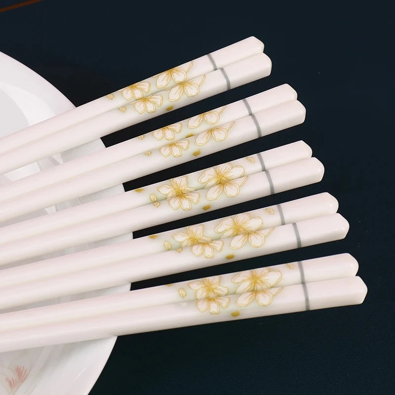 【10双】发黄金叶骨瓷筷子+饭铲(不带礼盒) 餐具套装 破损联系客服