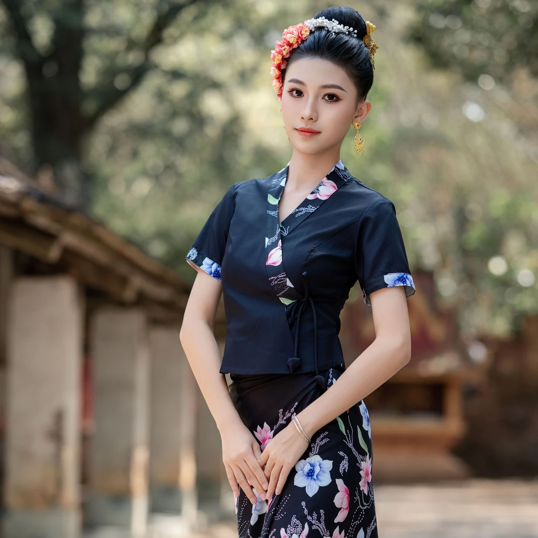 泰锦西双版纳女士傣装清新春夏季气质民族风舞台傣族茶服服装套装