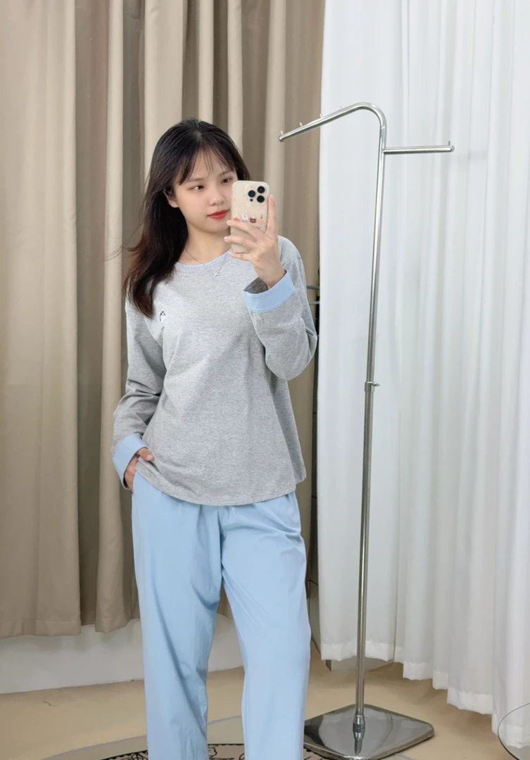 【雾霭灰】秋冬双面纯棉套头新款睡衣家居服长裤女士春秋
