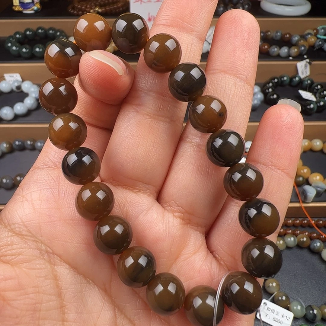 和田玉未镶嵌手链新疆特色虎皮紋糖青花