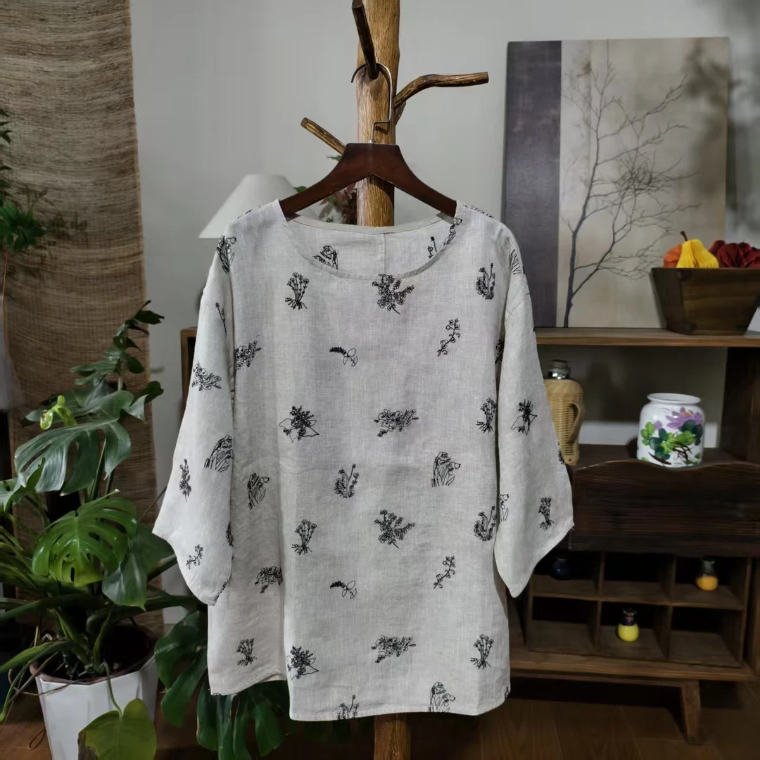 【大梅子推荐】设计款亚麻刺绣上衣MY068