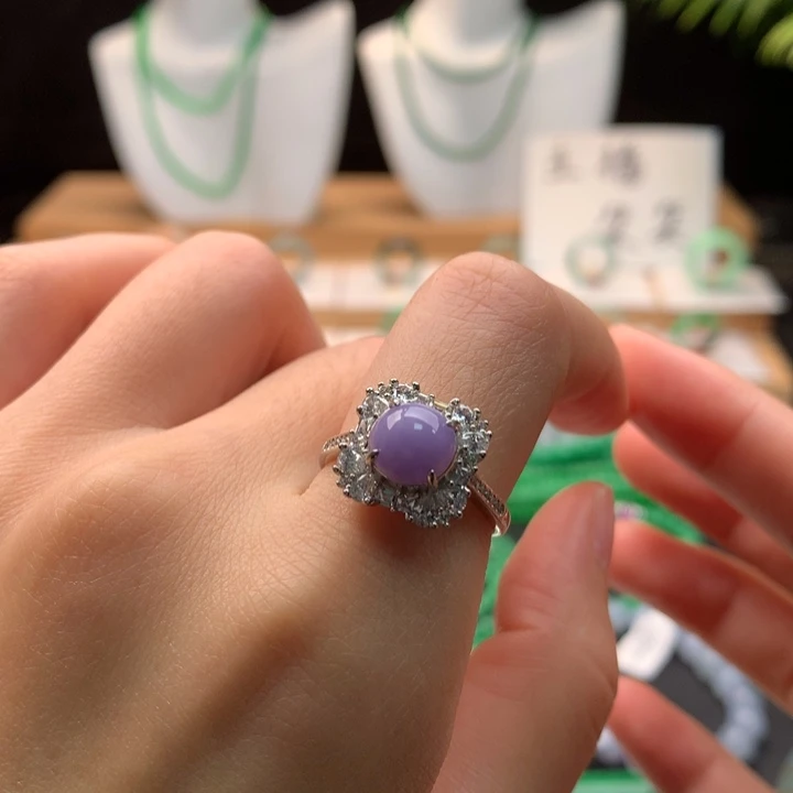 你***。翡翠银S925镶嵌戒指天然缅甸A货翡翠