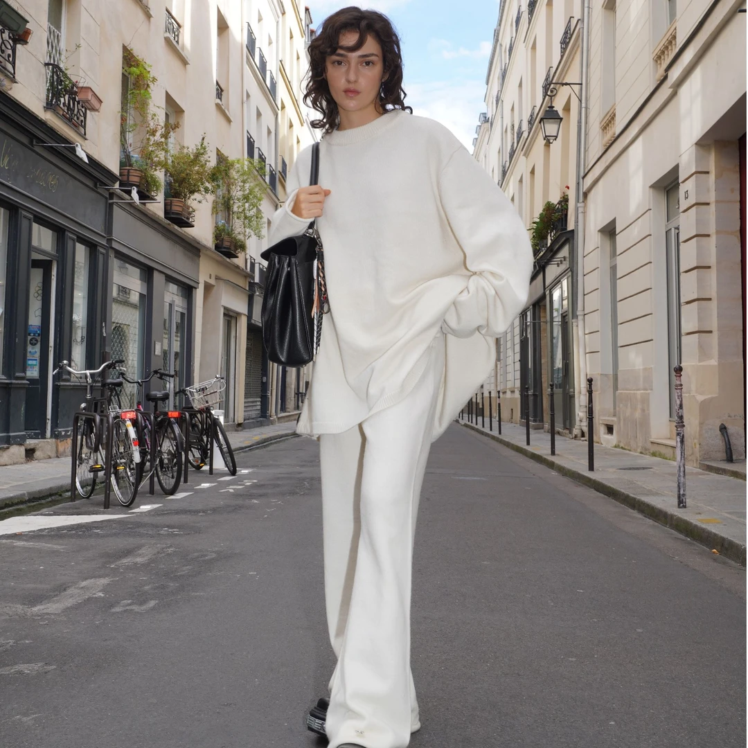 SP*CBRE2 白色羊毛针织套装宽松廓形秋冬羊毛上衣长裤