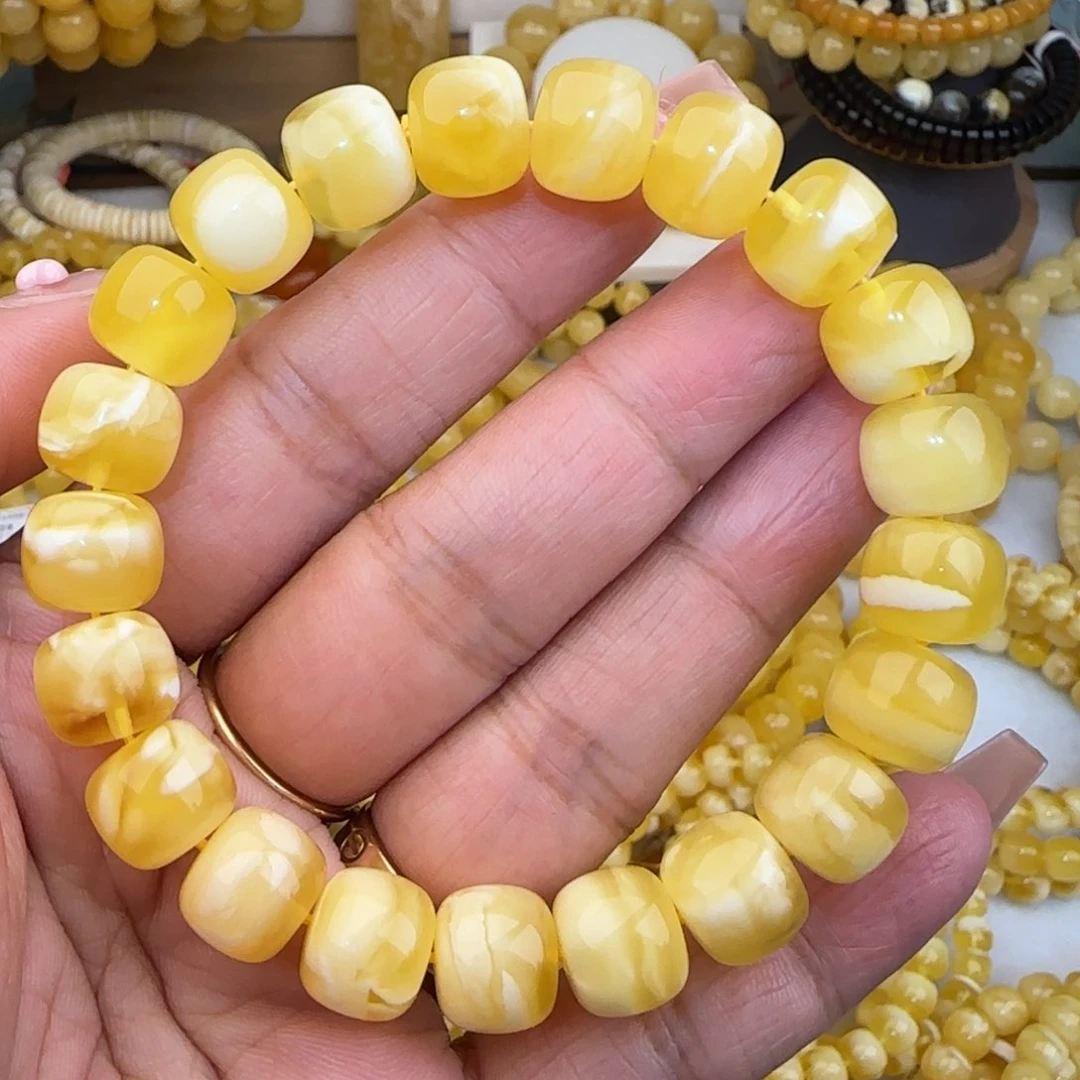 未镶嵌蜜蜡手链金白妖花老型手串