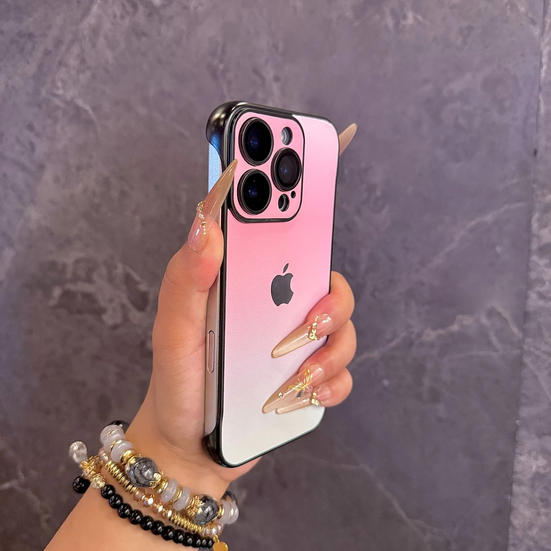 无边镜头膜渐变色素皮iPhone16promax手机壳15/14/13网红12防摔套