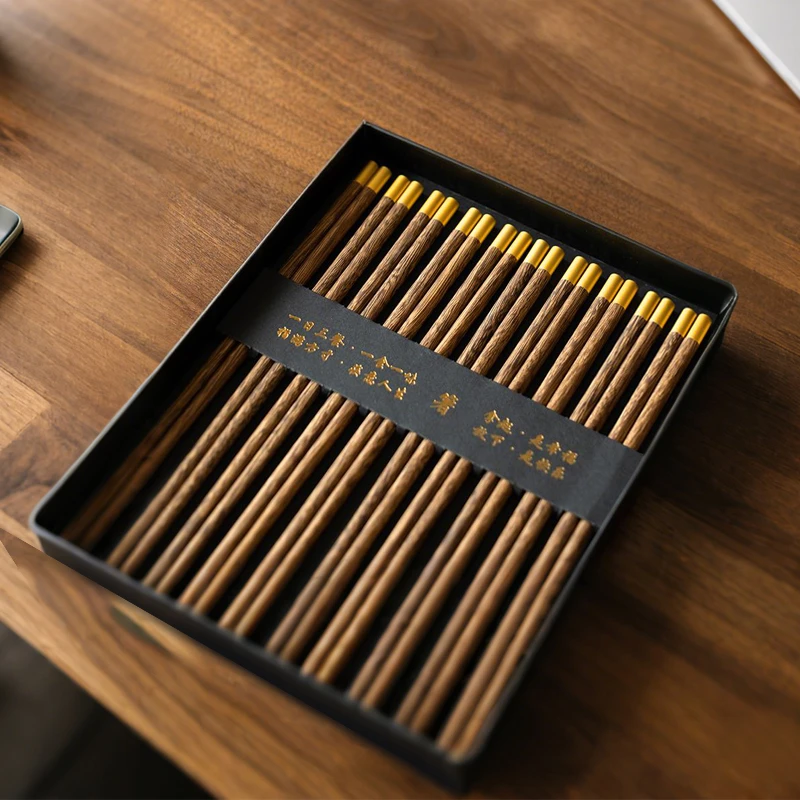 家用鸡翅木无漆无蜡高档中式国风防滑筷子10双装餐具