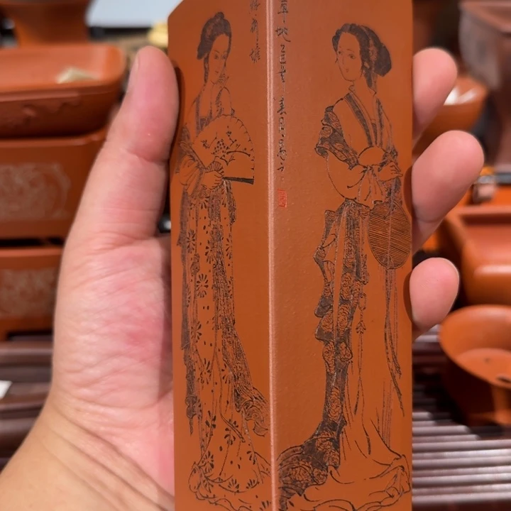 紫砂花盆小*鱼原矿紫泥