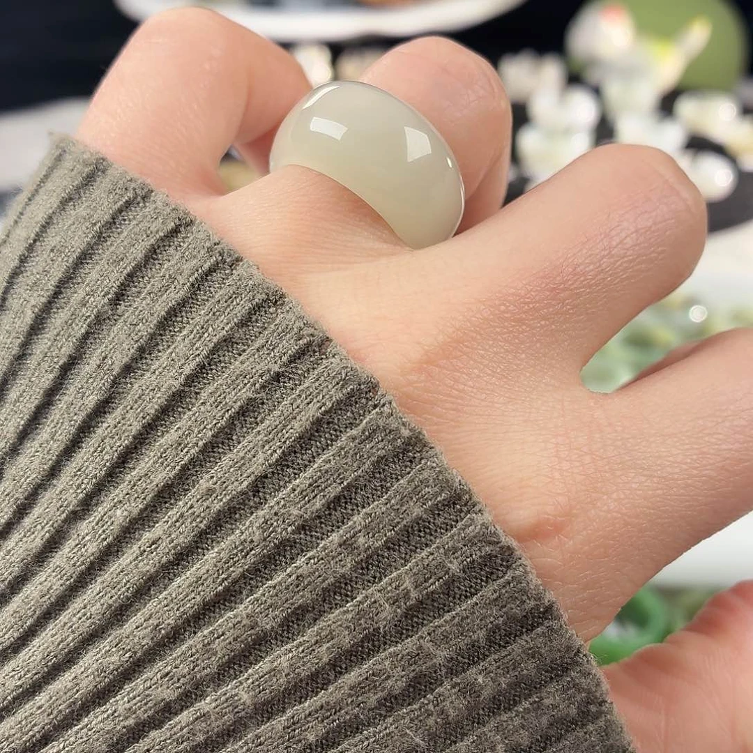 和田玉未镶嵌戒指S56浅晴馒头17.3