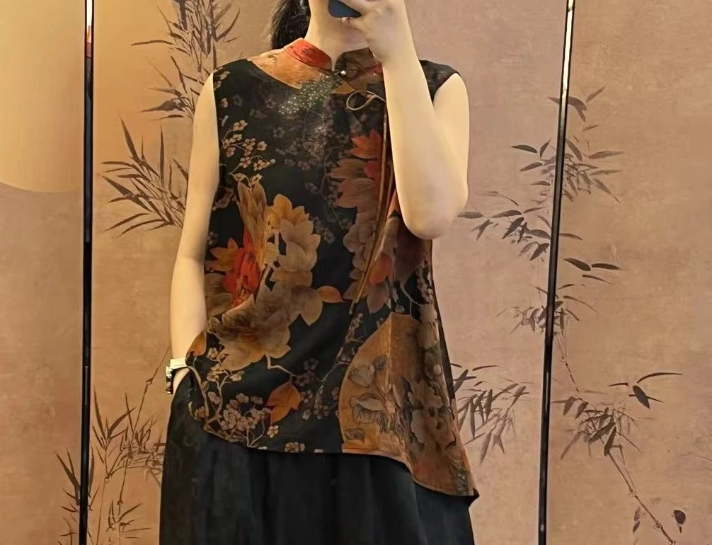 【奥兰多多&杨子家轻奢定制】花开牡丹立领中式马甲25072